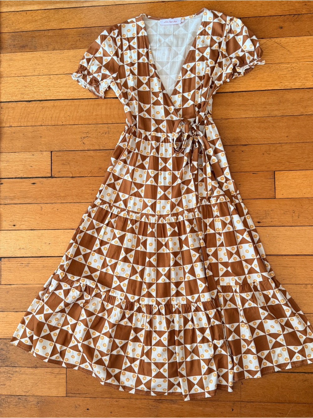 Lisa Says Gah Victoria Wrap Dress: Floral Quilt Toasted Pecan - Picture 1 of 8
